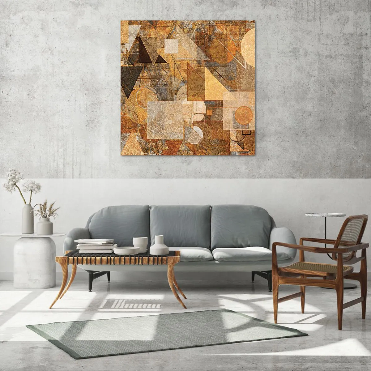 Obraz na skle - Kubistické bronzové štúdium - 70x70 cm