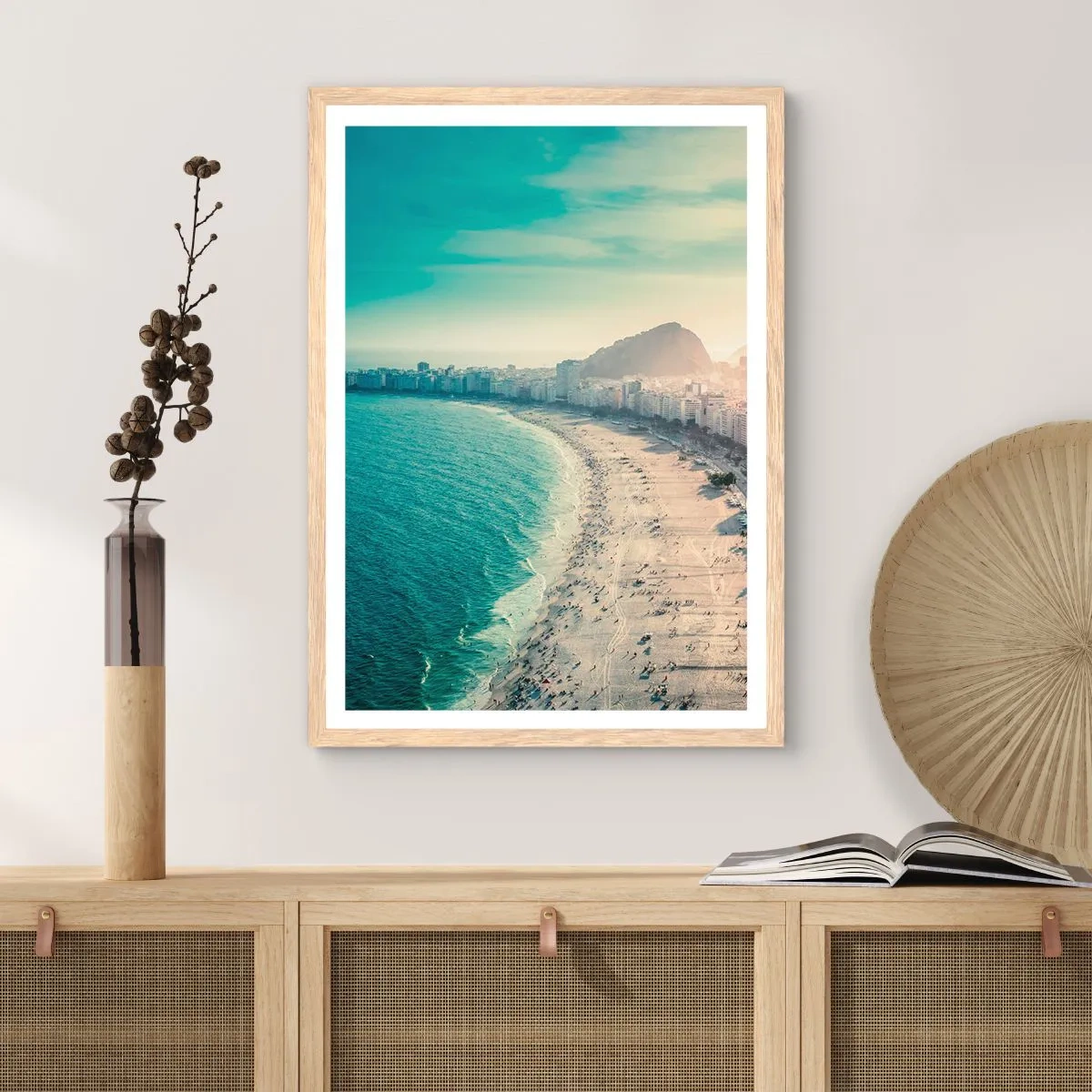 Plagát v ráme zo svetlého duba - Večná dovolenka v Riu - 70x100 cm