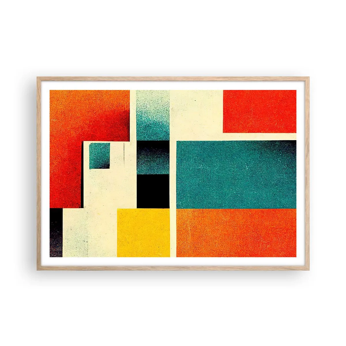 Plagát v ráme zo svetlého duba - Geometrická abstrakcia – dobrá energia - 100x70 cm