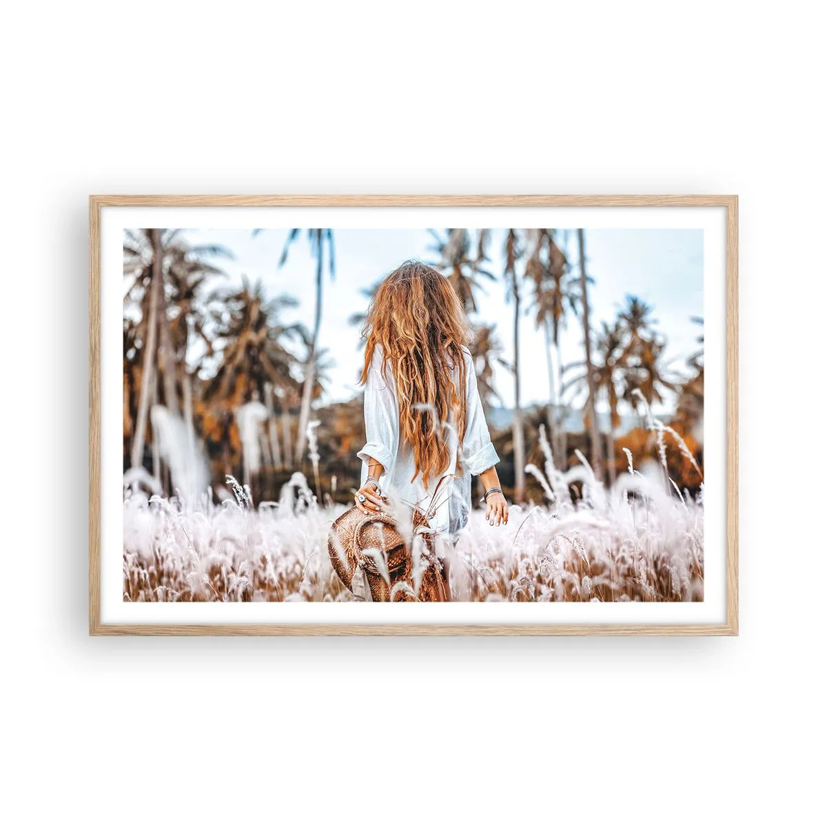 Plagát v ráme zo svetlého duba - Zrodená z trávnej páperie - 91x61 cm