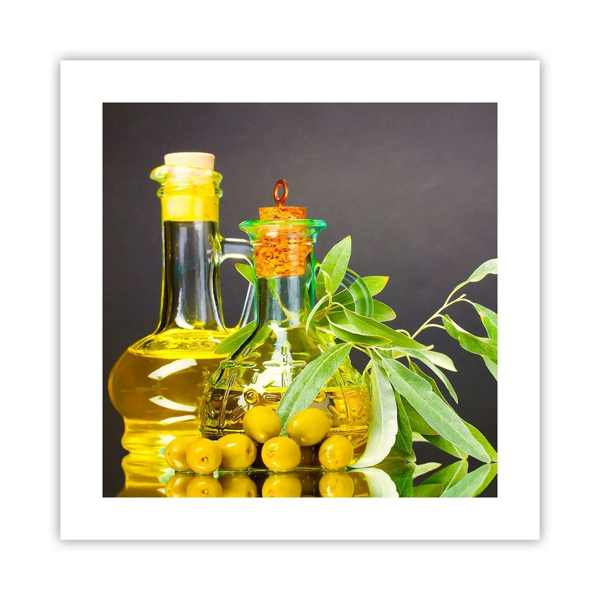 Plagát - Zátišie s olivami a olejom - 40x40 cm