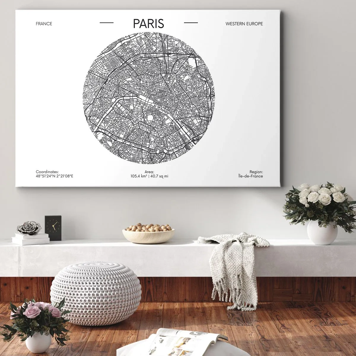 Obraz na plátne - Mapa Paríža v minimalistickom štýle - 70x50cm - Anatómia Paríža - Moderná nástenná dekorácia do obývacej izby a spálne ARTTOR