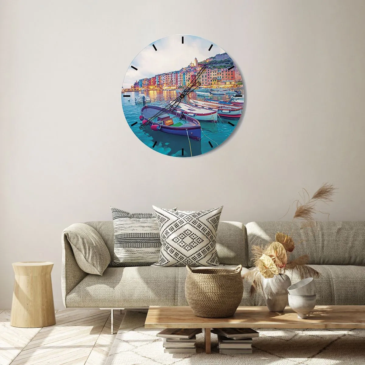 Nástenné hodiny - Farebný večer v prístave - 30x30 cm