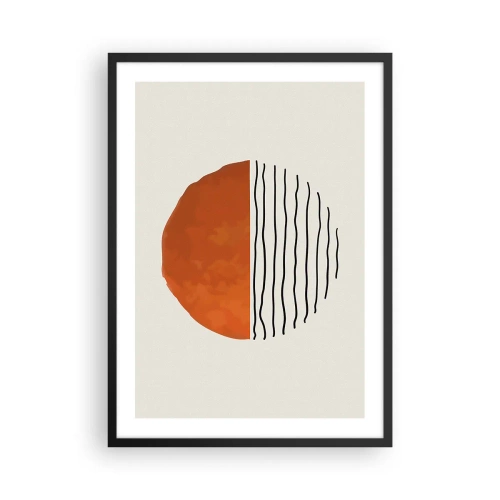 Plagát v čiernom ráme - Abstraktný kruh s oranžovou a lineárnou polovicou - 50x70cm - V japonskej atmosfére - Moderná nástenná dekorácia do obývacej izby a spálne ARTTOR