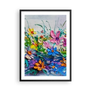 Plagát v čiernom ráme - Kvetinová kompozícia namaľovaná hustou textúrou a živými farbami - 50x70cm - Vôbec nie zátišie - Moderná nástenná dekorácia do obývacej izby a spálne ARTTOR