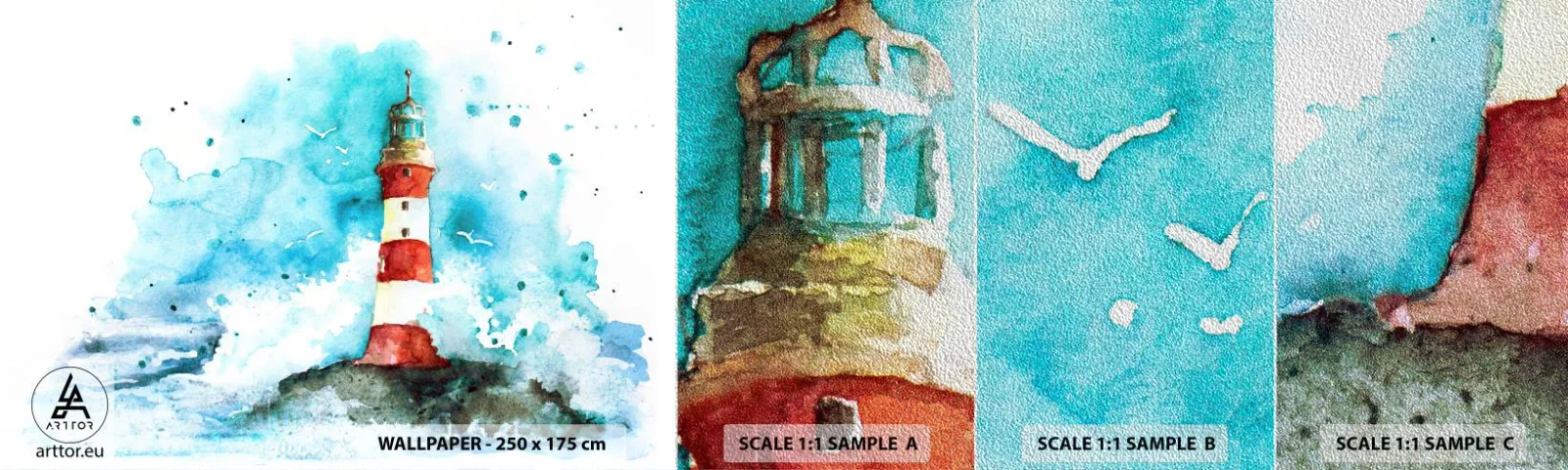 Vzorka fototapety Premium Sand - Jednota živlov - Maják, Krajina, Grafika - 100x30 cm