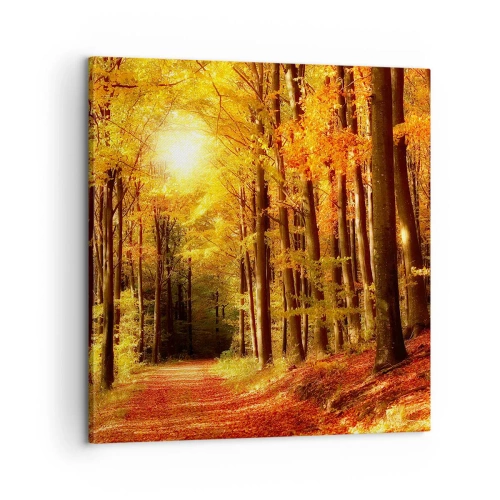 Obraz na plátne - Zlatá jeseň na lesnej ceste - 60x60 cm
