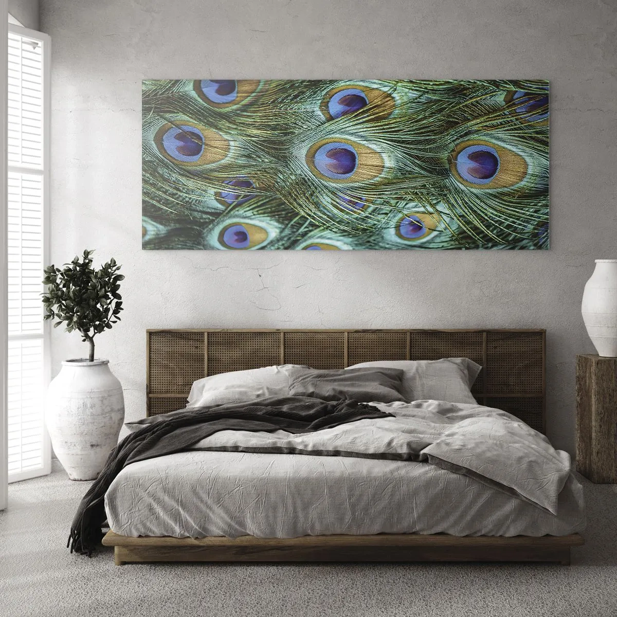 Obraz na skle - Páví pohľad - 100x40 cm