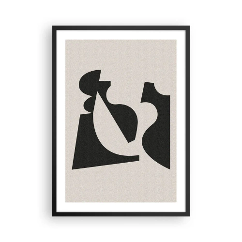 Plagát v čiernom ráme - Abstraktná geometrická kompozícia v čiernej a béžovej farbe - 50x70cm - Na samostatné ukladanie - Moderná nástenná dekorácia do obývacej izby a spálne ARTTOR