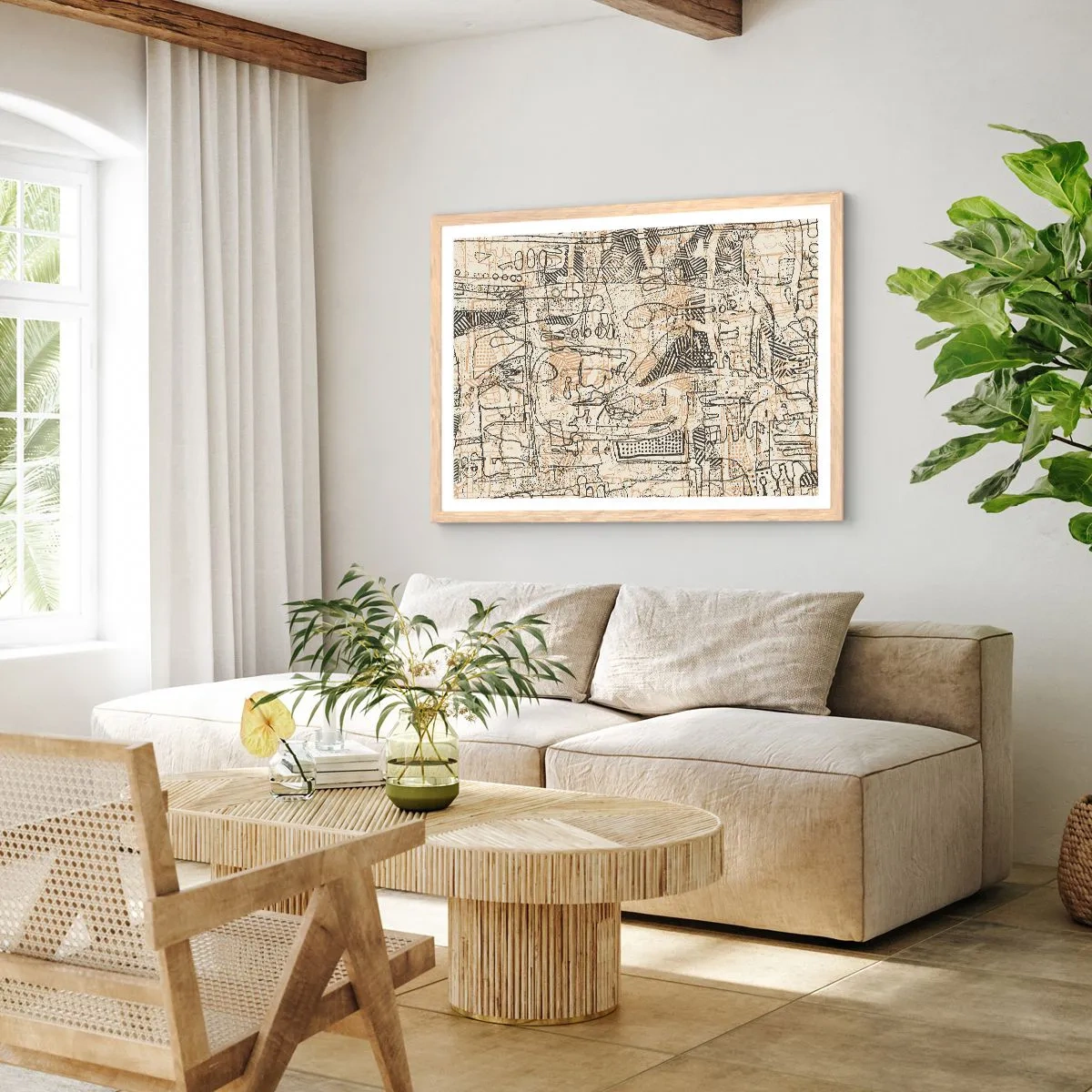 Plagát v ráme zo svetlého duba - Čaká na rozlúštenie - 50x40 cm