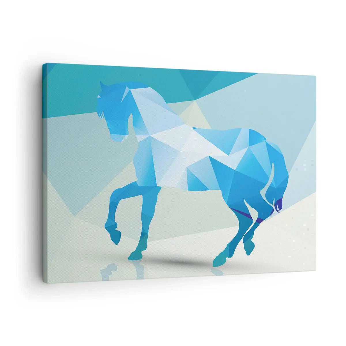 Obraz na plátne - Geometrická silueta koňa v odtieňoch modrej - 70x50cm - Geometrický kôň v tyrkyse - Moderná nástenná dekorácia do obývacej izby a spálne ARTTOR