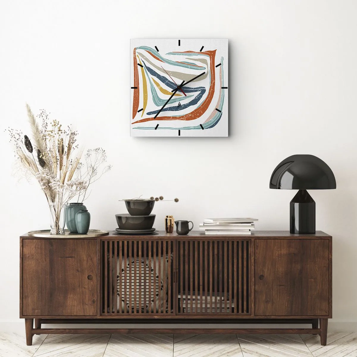 Nástenné hodiny - Priateľsky usmievavá abstrakcia - 30x30 cm