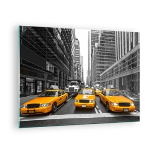 Obraz na skle - Žlté taxíky v uliciach New Yorku - 70x50cm - To my spestrujeme mesto - Moderná nástenná dekorácia do obývacej izby a spálne ARTTOR