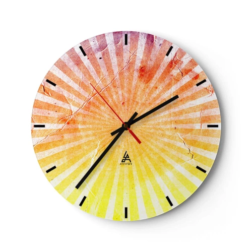 Nástenné hodiny - Žiarivý vzor vo farbách východu a západu slnka - 30x30cm - Východy a západy - Moderná nástenná dekorácia do obývacej izby, kuchyne a spálne ARTTOR