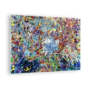 Obraz na skle - Farebné abstraktné vzory pripomínajúce vitráže - 70x50cm - Vitráž s kvapkami - Moderná nástenná dekorácia do obývacej izby a spálne ARTTOR