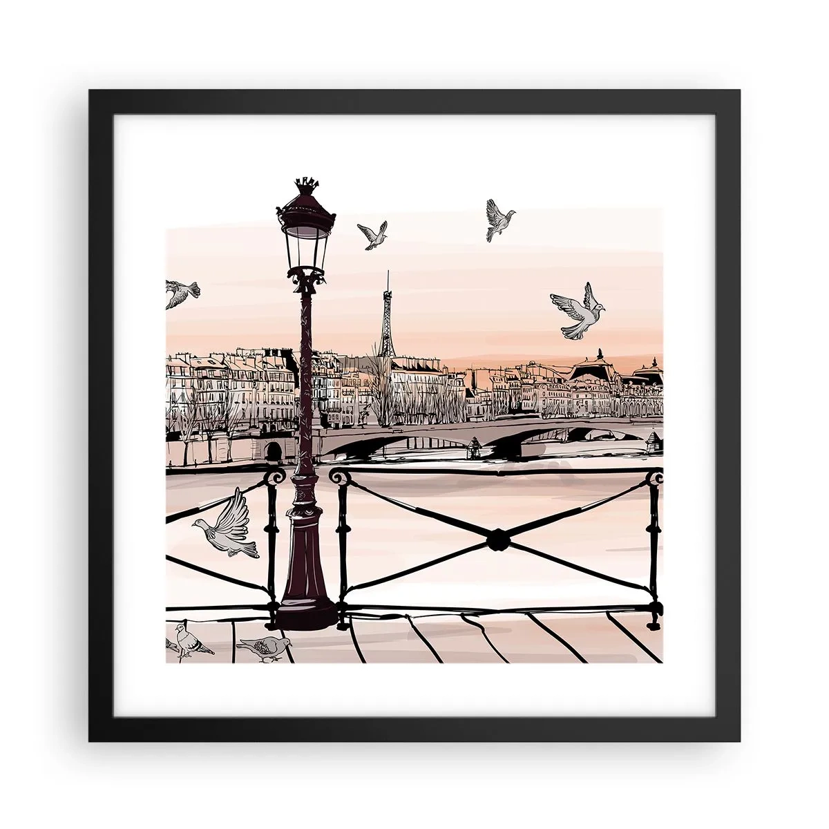 Plagát v čiernom ráme - Nad strechami Paríža - 40x40 cm