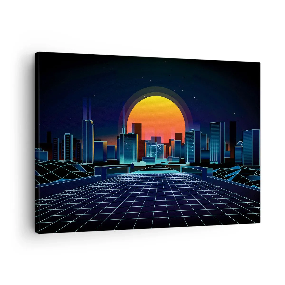 Obraz na plátne - Futuristická panoráma mesta v neónovom štýle - 70x50cm - Stále chcete do reálu? - Moderná nástenná dekorácia do obývacej izby a spálne ARTTOR