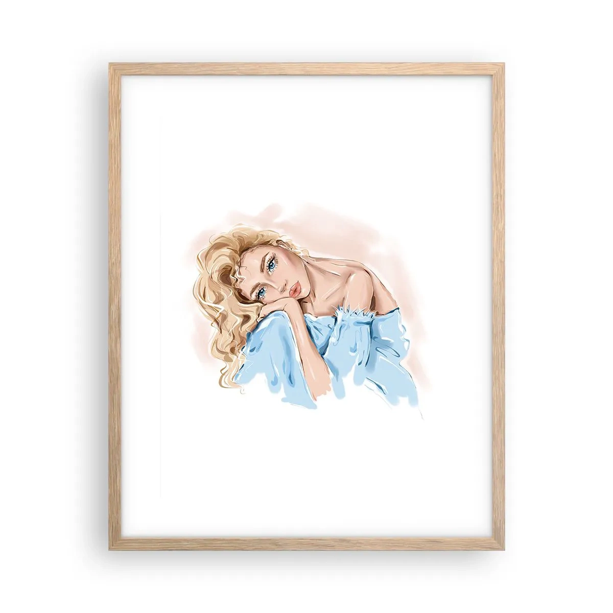 Plagát v ráme zo svetlého duba - Zasnená v modrej - 40x50 cm