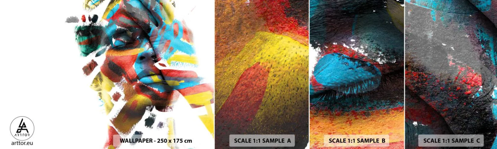 Vzorka samolepiacej fototapety Deluxe Sticker - Pestrá osobnosť - Abstrakcia, Kus, Grafika - 100x30 cm