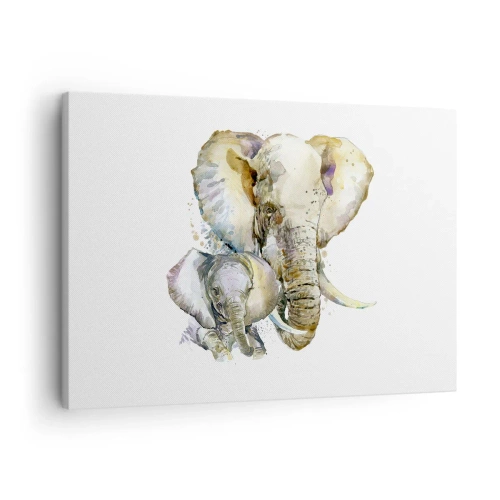 Obraz na plátne - Akvarelové slony v jemných farbách - 70x50cm - Najlepšie je u mamy - Moderná nástenná dekorácia do obývacej izby a spálne ARTTOR