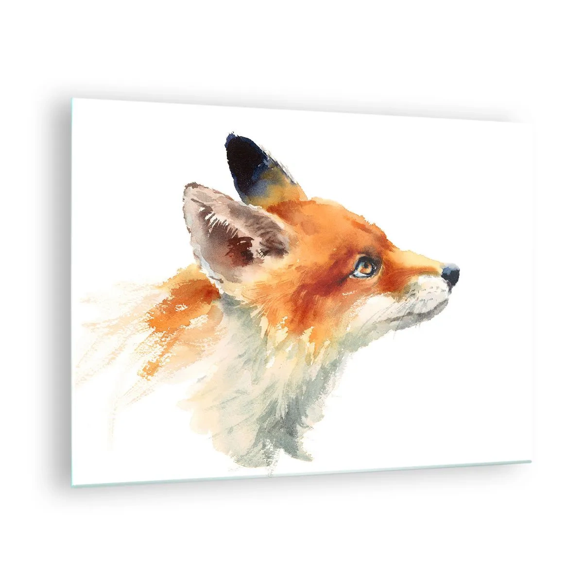 Obraz na skle - Akvarelová ilustrácia líšky pozerajúcej sa do diaľky - 70x50cm - Opatrnosti nie je nikdy dosť - Moderná nástenná dekorácia do obývacej izby a spálne ARTTOR