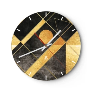 Nástenné hodiny - Zlaté geometrické tvary na čiernom pozadí s motívom slnka - 30x30cm - Slnko púšte - Moderná nástenná dekorácia do obývacej izby, kuchyne a spálne ARTTOR