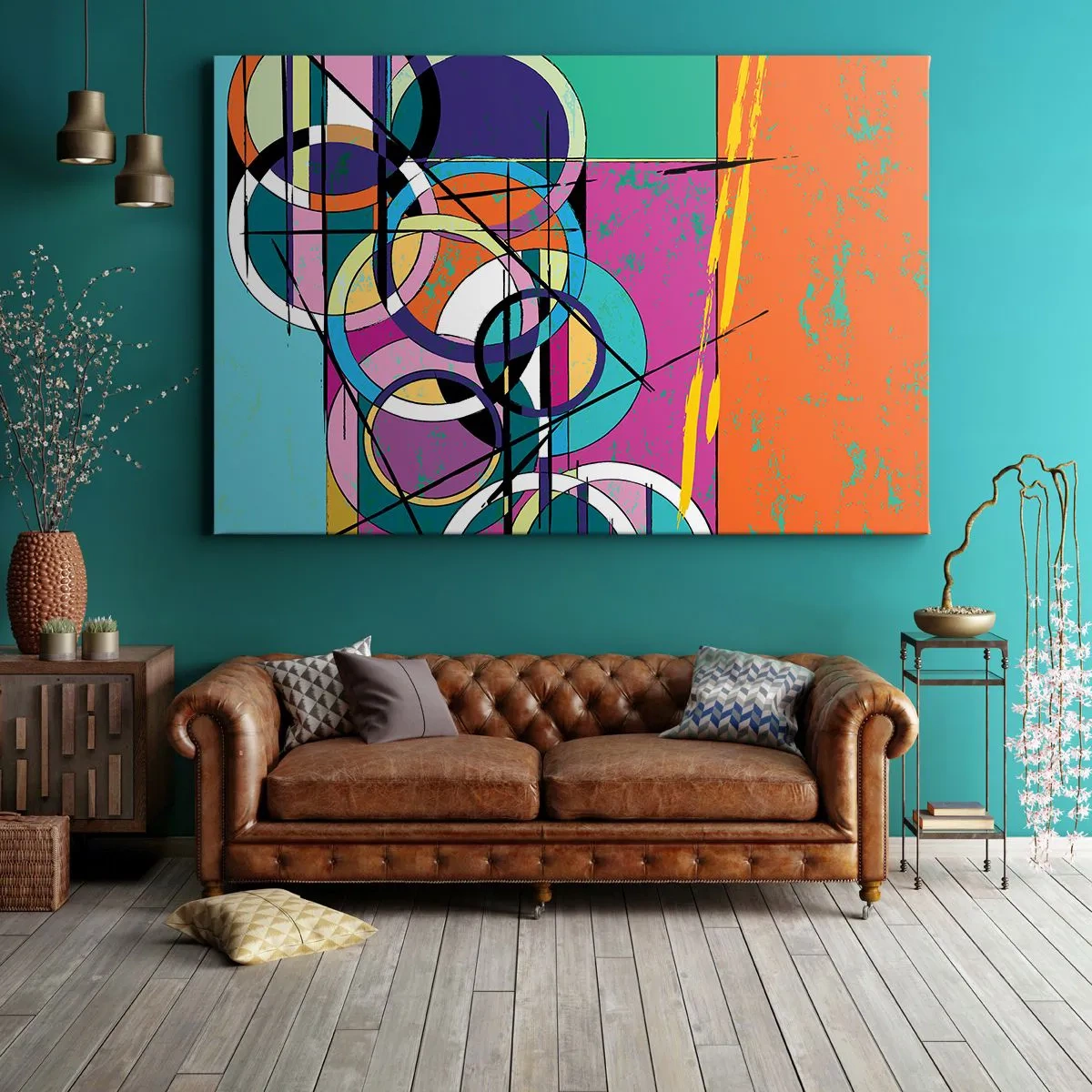 Obraz na plátne - Farebná abstrakcia s geometrickými kruhmi - 70x50cm - Kruh za kruhom - Moderná nástenná dekorácia do obývacej izby a spálne ARTTOR