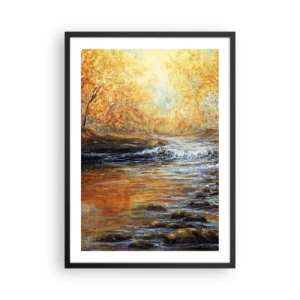 Plagát v čiernom ráme - Jesenný potok obklopený zlatými stromami - 50x70cm - Zlatý potok - Moderná nástenná dekorácia do obývacej izby a spálne ARTTOR
