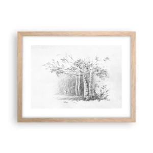 Plagát v ráme zo svetlého duba - Svetlo brezového lesa - 40x30 cm