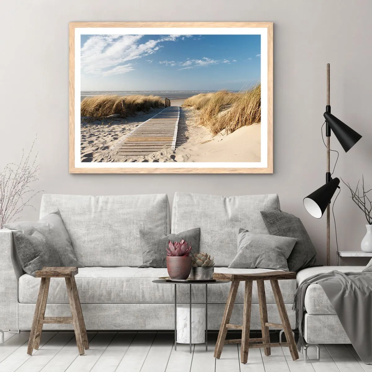 Plagát v ráme zo svetlého duba - Za dunou, v šumení trávy - 100x70 cm