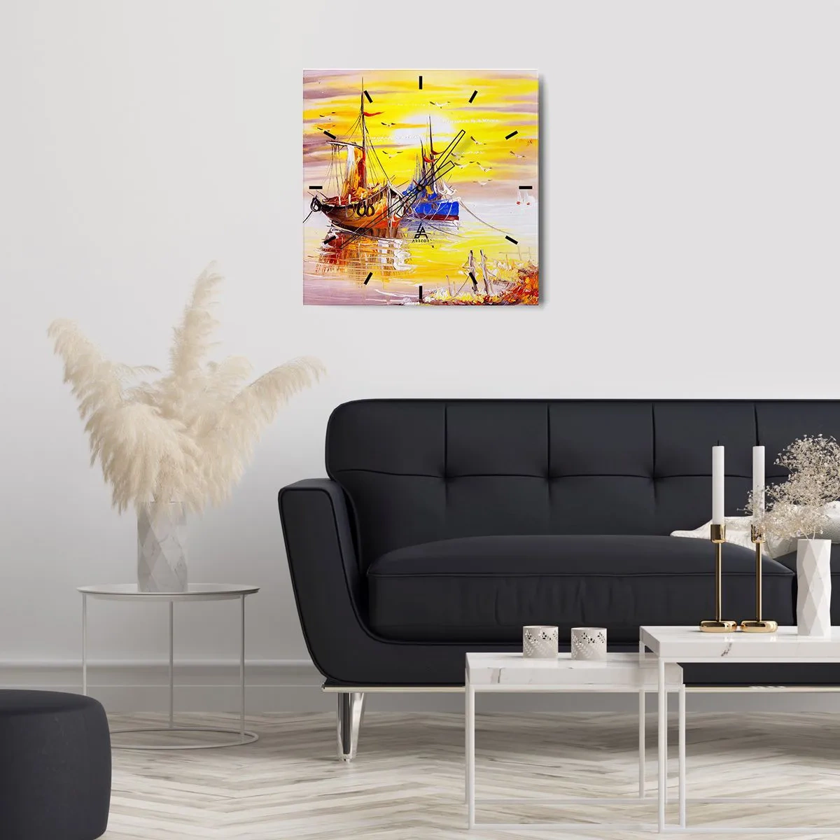 Nástenné hodiny - Zaslúžený odpočinok v prístave - 30x30 cm