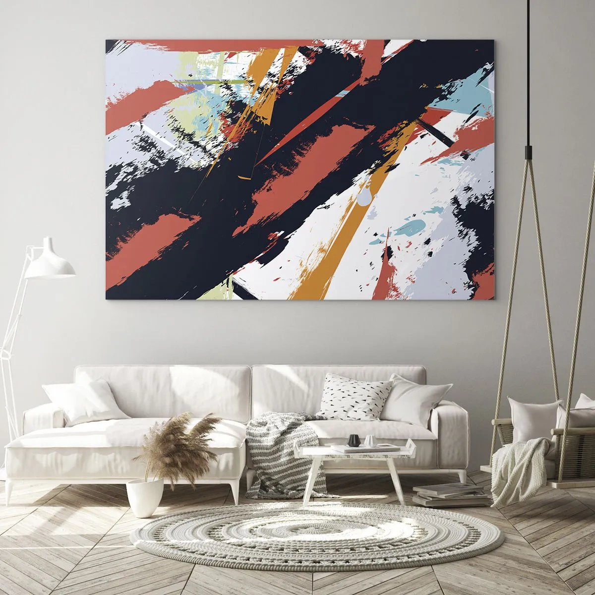 Obraz na skle - Abstraktné ťahy štetcom v intenzívnych farbách - 70x50cm - Dynamická kompozícia - Moderná nástenná dekorácia do obývacej izby a spálne ARTTOR