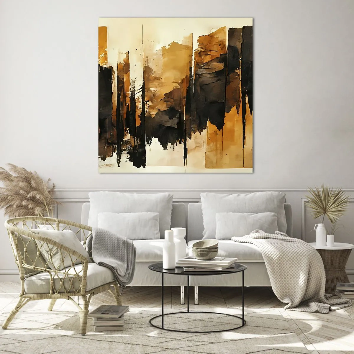 Obraz na skle - Harmónia čiernej a zlatej - 60x60 cm