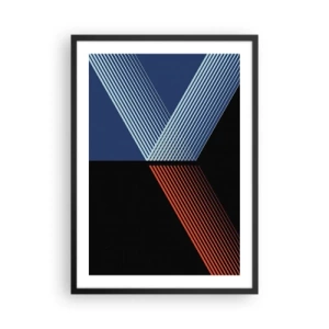 Plagát v čiernom ráme - Abstraktná kompozícia čiar v modrej, čiernej a červenej farbe - 50x70cm - Jednoduchý príbeh - Moderná nástenná dekorácia do obývacej izby a spálne ARTTOR