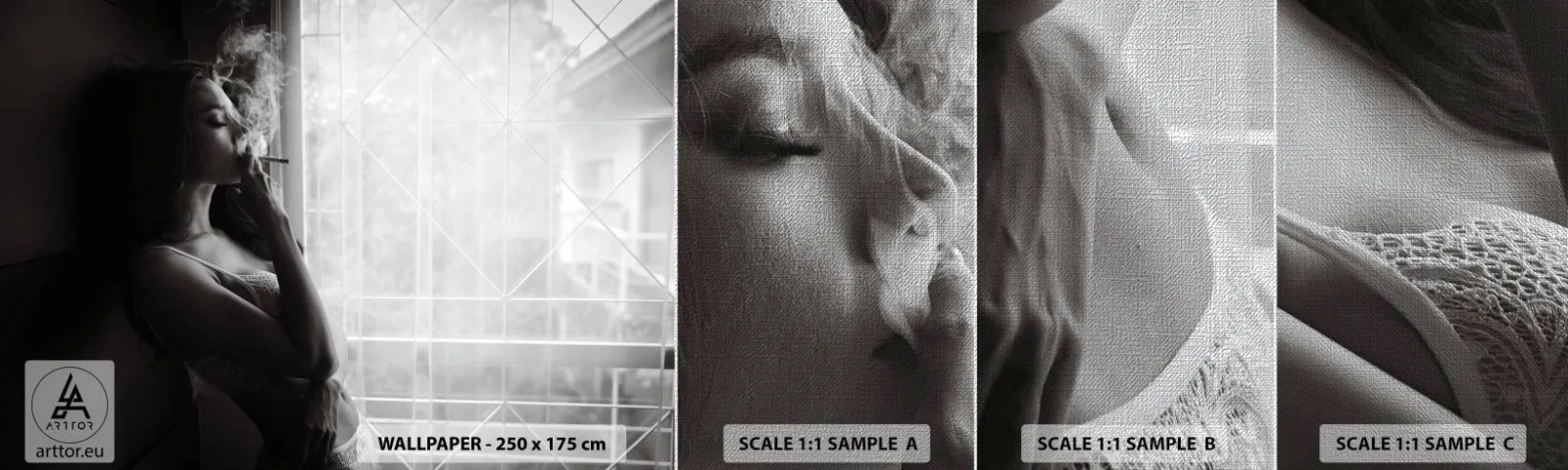 Vzorka fototapety Premium Canvas - Zmyselný okamih - Žena, Cigareta, Spálňa - 100x30 cm