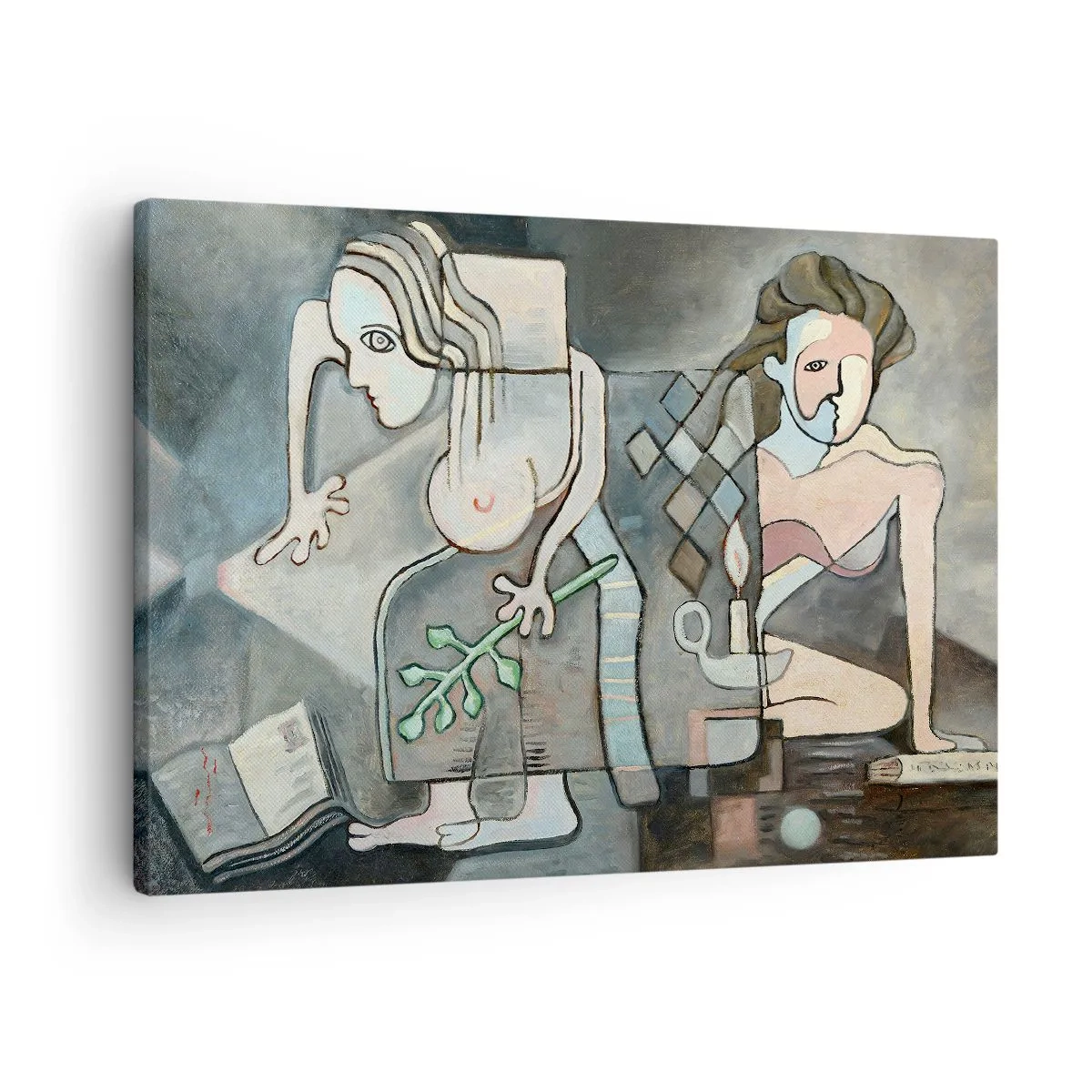 Obraz na plátne - Abstraktné postavy v symbolickej kompozícii s hlbokým významom - 70x50cm - Mozaika ducha a hmoty - Moderná nástenná dekorácia do obývacej izby a spálne ARTTOR