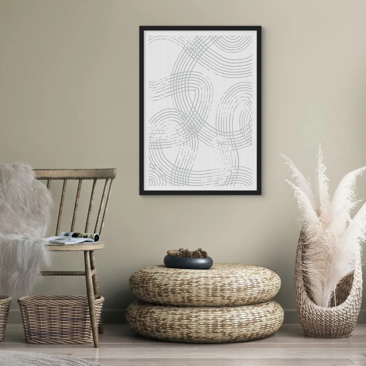 Plagát v čiernom ráme - Minimalistická kompozícia abstraktných línií na svetlom pozadí. - 50x70cm - Jednoduché východisko neexistuje - Moderná nástenná dekorácia do obývacej izby a spálne ARTTOR