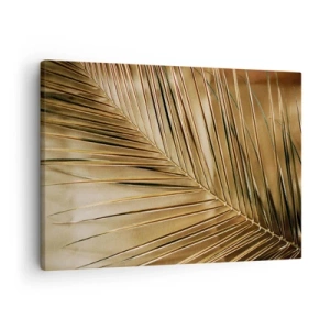 Obraz na plátne - Zlatý palmový list na pevnom pozadí - 70x50cm - Prírodná kolonáda - Moderná nástenná dekorácia do obývacej izby a spálne ARTTOR