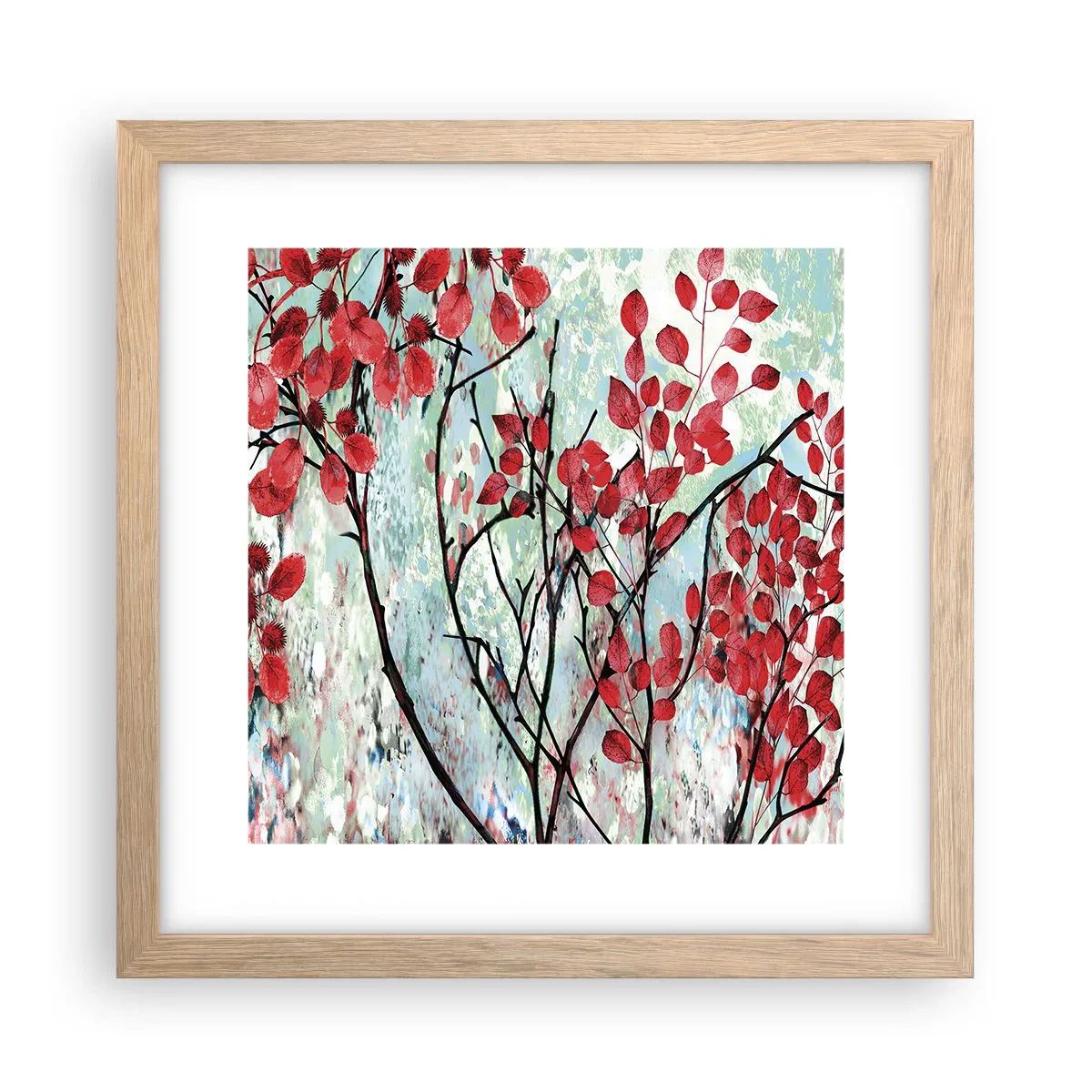 Plagát v ráme zo svetlého duba - Strom v šarlátovej - 30x30 cm