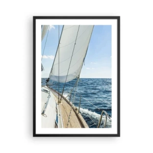 Plagát v čiernom ráme - Plachetnica na otvorenom mori za slnečného dňa - 50x70cm - Ahoj, dobrodružstvo - Moderná nástenná dekorácia do obývacej izby a spálne ARTTOR