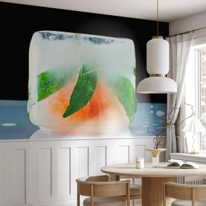 Samolepiaca Fototapeta Deluxe Sticker - Sviežosť a osvieženie - Ľadová kocka, Oranžová, List mäty - 100x70 cm