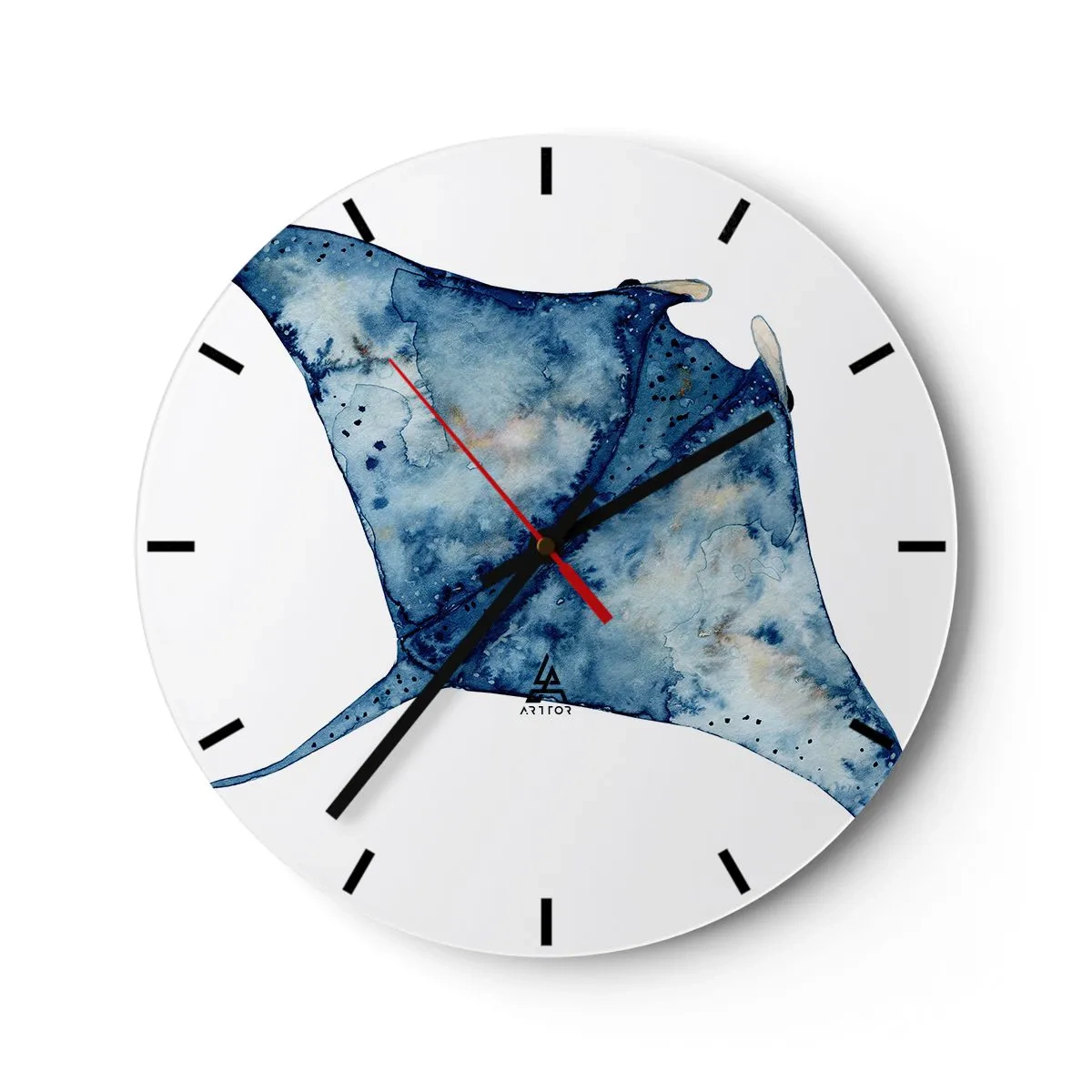 Nástenné hodiny - Námornícka modrá manta v akvarelovom štýle na bielom pozadí - 30x30cm - Modrý život - Moderná nástenná dekorácia do obývacej izby, kuchyne a spálne ARTTOR
