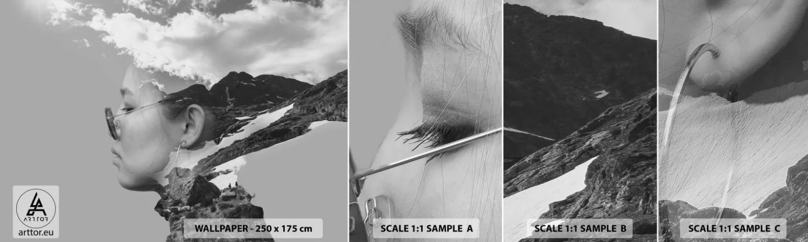 Vzorka Fototapeta Standard Eco - Povznešený portrét v oblakoch - Abstrakcia, Hlava ženy, Fantázia - 100x30 cm