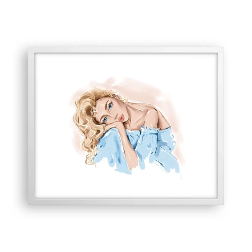 Plagát v bielom ráme - Zasnená v modrej - 50x40 cm