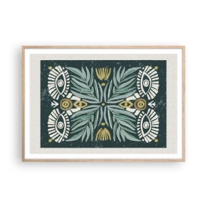 Plagát v ráme zo svetlého duba - Ako ľudová vystrihovačka - 100x70 cm