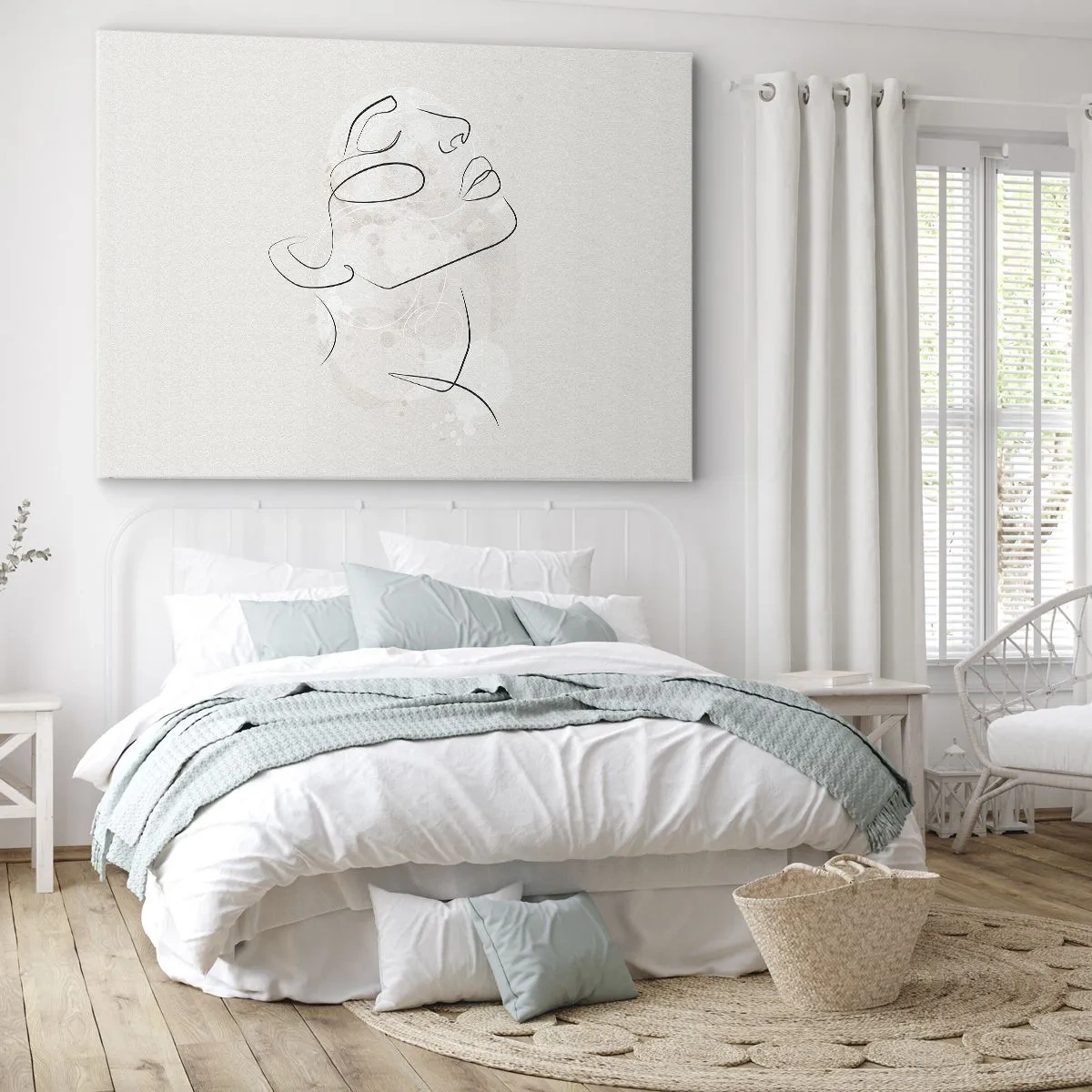 Obraz na plátne - Minimalistická skica tváre na svetlom pozadí - 70x50cm - Náčrt sna - Moderná nástenná dekorácia do obývacej izby a spálne ARTTOR
