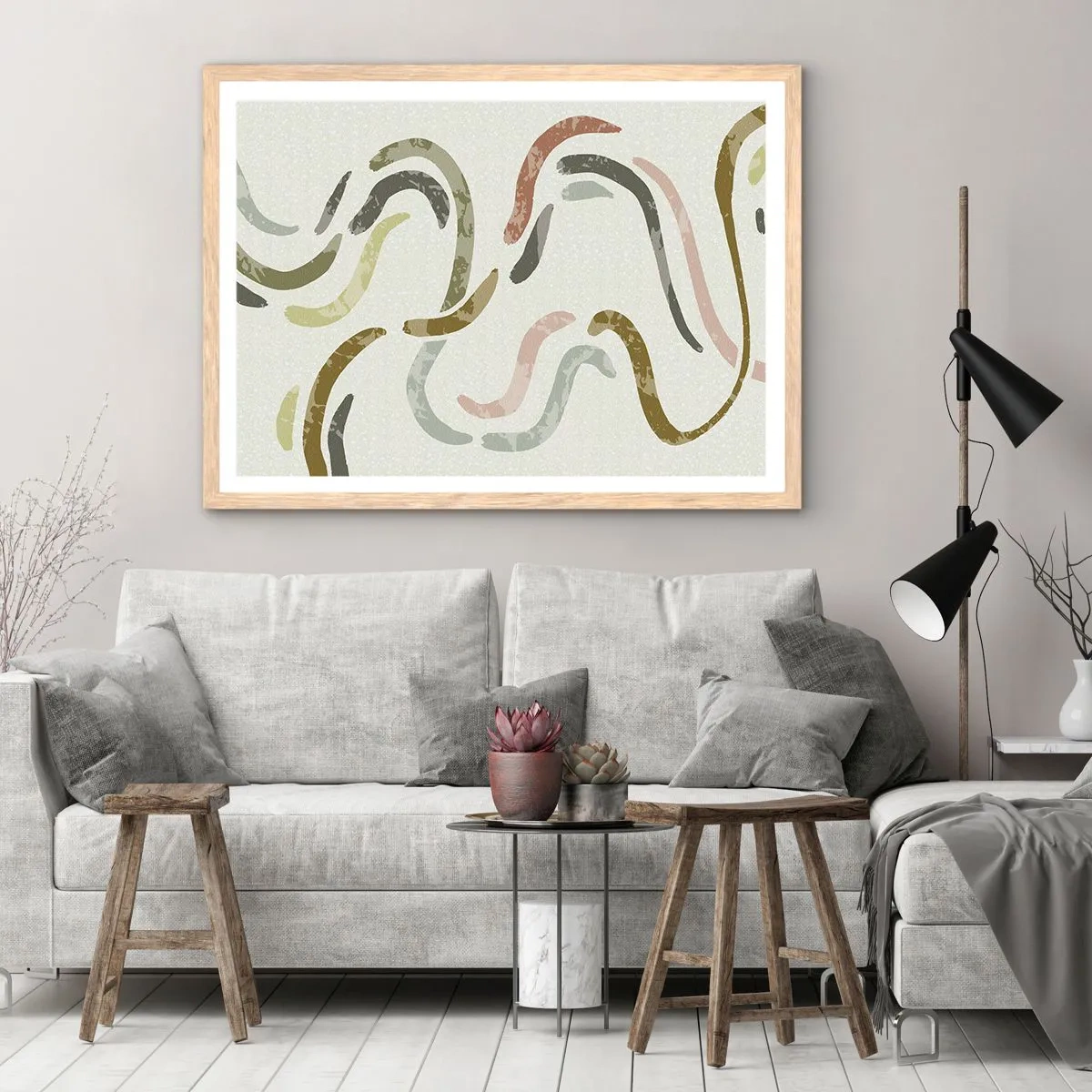 Plagát v ráme zo svetlého duba - Radostný tanec abstrakcie - 91x61 cm