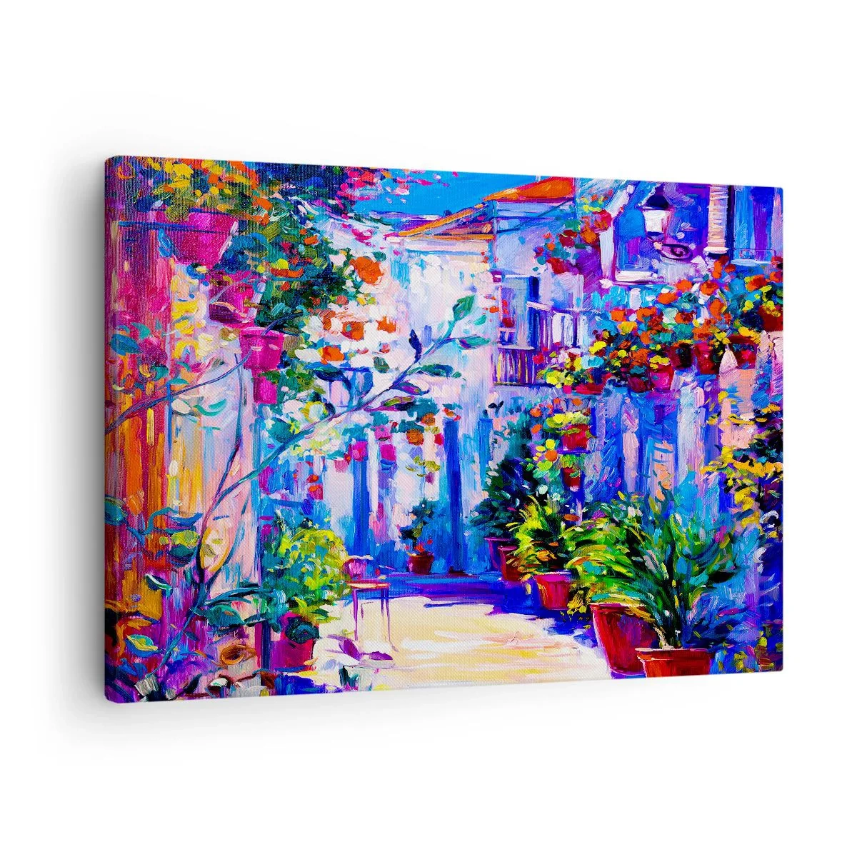 Obraz na plátne - Farebná ulica plná kvetov - 70x50cm - Impresia - talianska ulička - Moderná nástenná dekorácia do obývacej izby a spálne ARTTOR