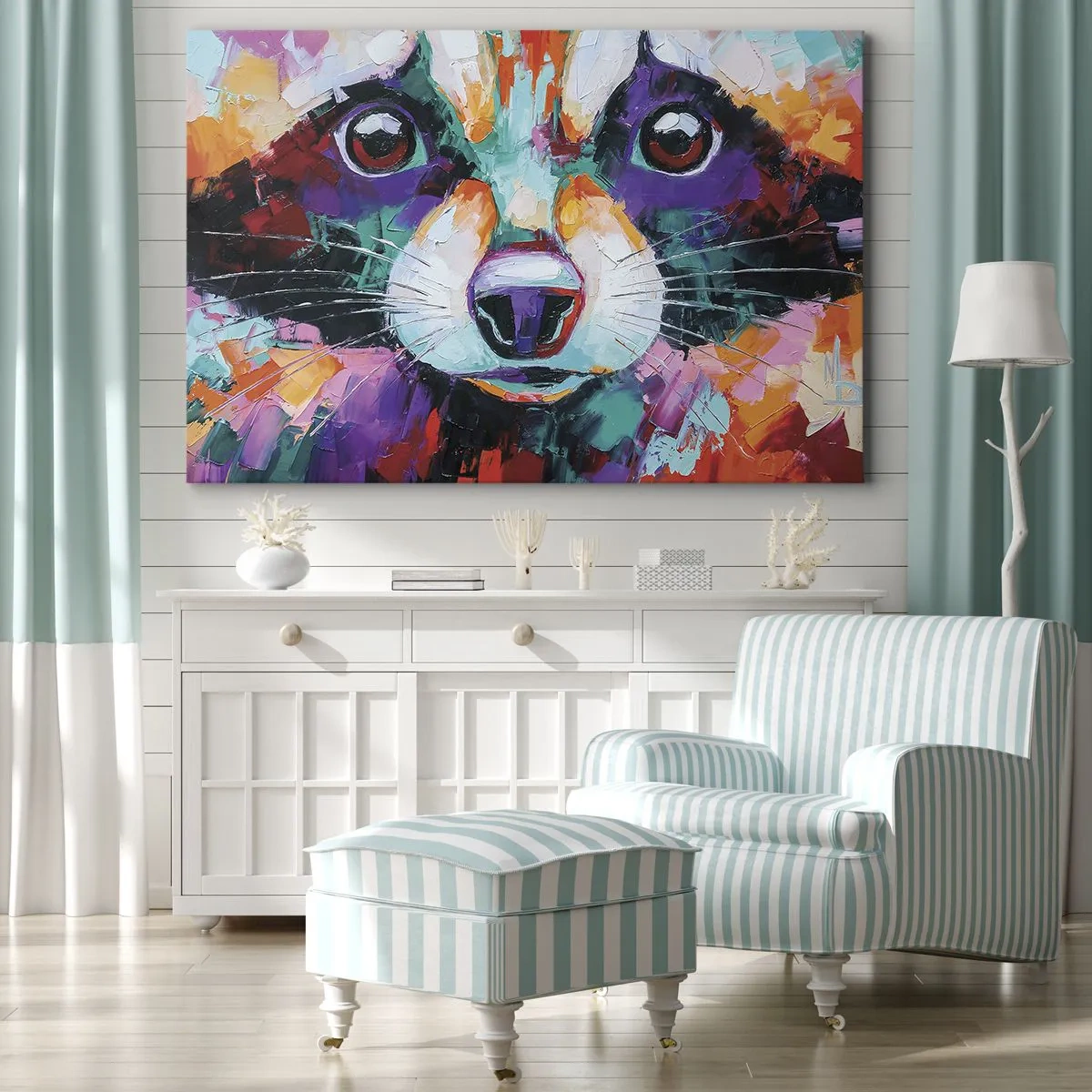 Obraz na plátne - Farebný portrét mývala v štýle expresívnej maľby. - 70x50cm - Iba dobré emócie - Moderná nástenná dekorácia do obývacej izby a spálne ARTTOR