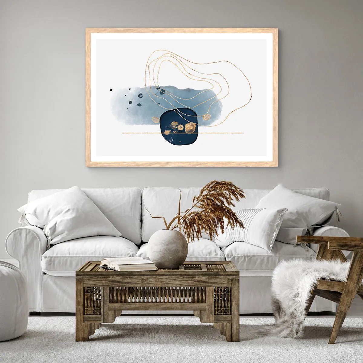 Plagát v ráme zo svetlého duba - Modro-zlatá fantázia - 91x61 cm